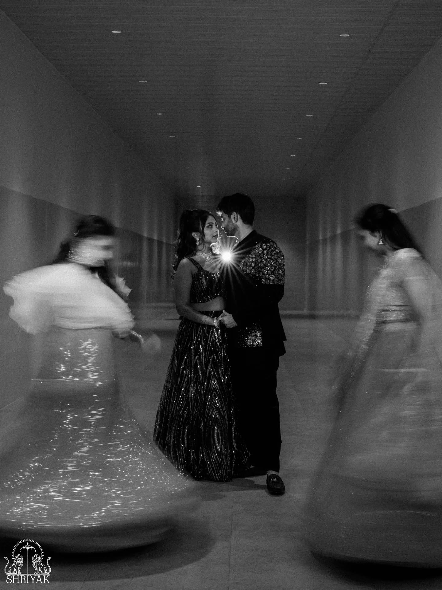 The night they walked in, even the stars leaned a little closer🪩

Sushmitha & Prudhvi in their element — sequined, luminous, and completely magnetic. This wasn't just a Sangeet. This was a whole editorial moment dressed in love.
.
.
.
#sangeet #EditorialPhotography #wedding #IndianBride #sangeetoutfit